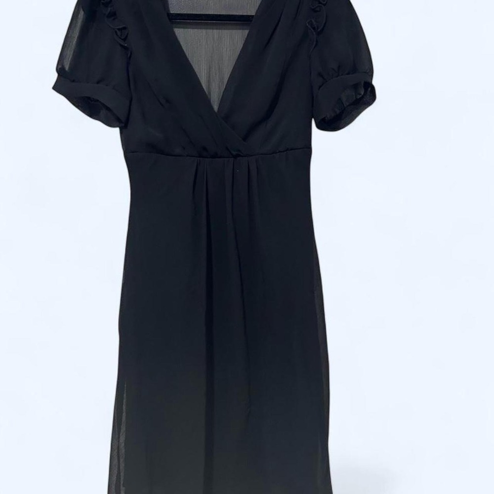 Romantic Goth Chiffon Layer Midi Ruffle Empire Black Dress by Fire Los Angeles M